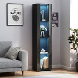 Black side cabinet with aluminum strip lamp,With large storage space W33140088