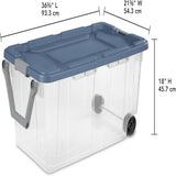 160 Quart Durable Clear Storage Container with Latching Lid and Pull Handle, Blue, 2 Pack 65302006