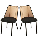 ZUN Black Rattan Dining Chairs Set of 2,Boucle Chairs with Natural Cane Back, Upholstered Dining Room W1164P218679