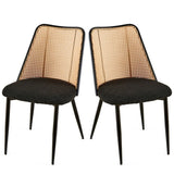 ZUN Black Rattan Dining Chairs Set of 2,Boucle Chairs with Natural Cane Back, Upholstered Dining Room W1164P218679