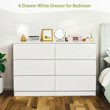 6 Drawer White Dresser, Modern Dresser for Bedroom Spacious Countertop, Wood Storage Cabinet W3204P318437