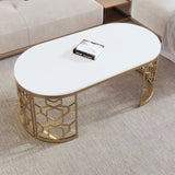 ZUN Modern Oval Coffee Table with Cut-Out Pattern Metal Stainless Steel Frame in 47.2" N735P192911K