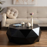 38"Three-dimensional Embossed Pattern Design American Retro Style Coffee Table,Black Tabletop W757134932