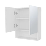 White Medicine Cabinet with Mirrored Doors and Open Storage B062P290240