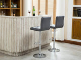 Swivel Faux Leather Adjustable Hydraulic Bar Stool, Set of 2, Gray T2574P164841