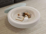 31.5" Fluted Round Storage Table - Tempered Glass Top & Premium Leather Wrapped, Modern White W3158P450848