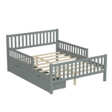 Full Size Wood Platform Bed with Guardrails on Both Sides and Two Storage Drawers, Gray N733P172700E