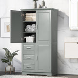 ZUN Tall and Wide Storage Cabinet with Doors for Bathroom/Office, Three Drawers, Grey WF299285AAG