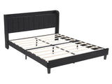 Queen Size Velvet Bed Frame with Charging Station and Storage Shelf, Upholstered Platform Bed with 00449409