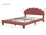 Full Size Upholstered Platform Bed with Flower Pattern Velvet Headboard, Bean Paste Red 33221506