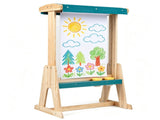 Kids Double-Sided Art Easel with Sun Canopy, Solid Fir Wood Drawing Board with Paper Roll & Paint 13005106