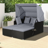 Gray Rattan Daybed Lounge W/ Retractable Top Canopy Side Tables Cushions 41327871