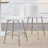 ZUN Modern White PU Bar Stool - Silver Metal Legs with Cross Reinforcement.White,Silver Metal Legs,Bar W1151P211983