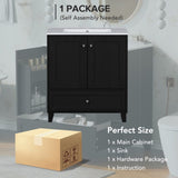 ZUN 30" Black Bathroom Vanity Set with Ceramic Sink and Ample Storage Space - Ideal for Small Bathrooms N729P183702B