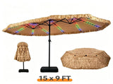 15 x 9 FT Double-Sided Solar LED Patio Umbrella, 144 LEDs 12 Modes Outdoor Thatch Umbrella with 65739104