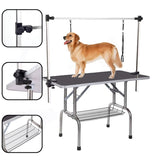 ZUN NEW HIGH QUALITY FOLDING PET GROOMING TABLE STAINLESS LEGS AND ARMS BLACK RUBBER TOP STORAGE BASKET 84981603