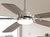 Modern 52 Inch Led Ceiling Fan 110V 6 Speed Wind 5 Blades Remote Control Reversible DC Motor W882P146293
