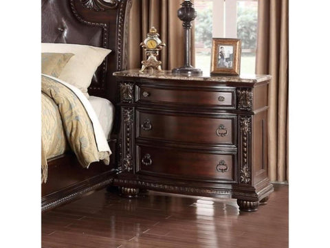 ZUN 1Pc Traditional Style End Table 3-Drawer Nightstand with Marble Top Rich Brown Cherry Finish Solid B011P143964