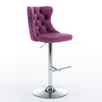 ZUN Swivel Velvet Barstools Adjusatble Seat Height from 25-33 Inch, Chrome base Bar Stools with Backs W1143137914