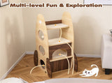 4-Tier Rocket Shape Cat Tree with 2-Tier Condo Sisal Scratch Pad Hanging Pompom NaturalWhite 12794480