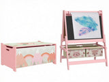 Pink Cute Fox Kids Easel with Paper Roll Toy Box with Lid, Double-Sided Blackboard Whiteboard for 88320195