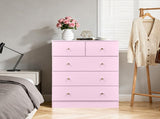 25.98"*15.75"*35.83" 4-Tier 5-Drawer Cabinet Drawer Dresser with Gold Handles Macaron Pink 63674916