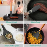 11Pcs Silicone Cooking Utensil Set Heat Resist Wooden Handle Silicone Spatula Ladle Spaghetti Server 44027045