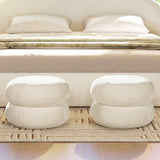 ZUN Nest 19.5" Low Round Upholstered Ottoman, Almond White Chenille B2719P269261