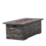 ZUN Outdoor Patio Concrete Fire table, Rectangle Gas Burning 56-Inch Fire Pit - 50, 000 BTU, Stone 43807769