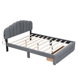 Teddy Fleece Queen Size Upholstered Platform Bed with Drawer, Gray WF309187AAE