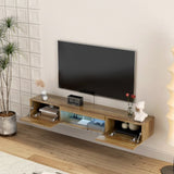 ZUN Floating TV, Wall Mounted TV Shelf with LED lights & Power Outlet,Wall Mounted Floating 65" TV W1321P188134