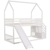 ZUN Twin over Twin House Bunk Bed with Convertible Slide,Storage Staircase,White 21924121