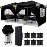 10x20 Black Pop Up Canopy Outdoor Party Tent with 6 Sidewalls with 6 pcs Weight Bag,Carry Bag 61666922