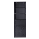 ZUN FCH 3-Layer 1 Drawer 2 Doors Double Z Shape Melamine Board 60*23.5*180cm Display Cabinet Black 55368679