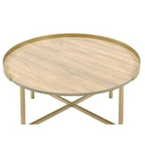 Tray Style Top Round Coffee Table, Oak and Gold B016P329755