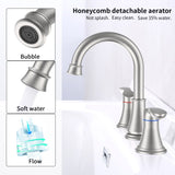 ZUN 2-Handle 8 inch Widespread Bathroom Sink Faucet Brushed Nickel Lavatory Faucet 3 Hole 360&deg; Swivel 89343189