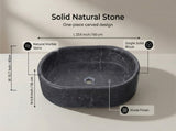 Luxury Dark Gray Natural Marble Vessel Sink, 23.6" Oval Matte Stone Basin, Solid One-Piece Carved, W1696P408022