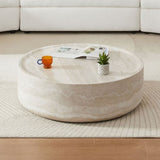 ZUN 39.37'' Faux MARS Pattern Coffee Tables for Room Round Tea Faux Travertine Textured table for W876P154761