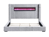 Luxury King Bed Wingback Headboard Decorative Built-in Fireplace Speaker Gray Corduroy Upholstered B011P484443
