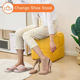 Square Ottoman Foot Stool Corduroy Vanity Chair Bench with Padded Woven Footrest for Entryway Living 46377371