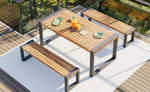 ZUN 3-pieces Outdoor Dining Table With 2 Benches, Patio Dining Set With Unique Texture, Acacia Wood 65431187