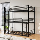 Triple Twin Bunk Beds, Twin Over Twin Over Twin Metal Bunk Bed Platform Frame, Two Attached Ladders, W840P209935