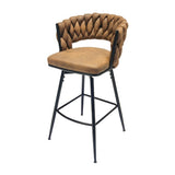 28" Technical Leather Woven Bar Stool Set of 2,Black legs Barstools No Adjustable Kitchen Island 97030525