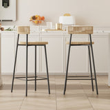 Hand Woven Bar Stools with Back Set of 2 Paper Rope Round Barstools with Footrest for Kitchen Island W1757P271587