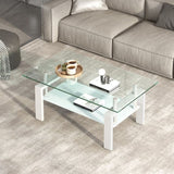 ZUN Tempered Clear Glass Coffee Table, 2-Layers Coffee Table Living Room Center Table W1718120236