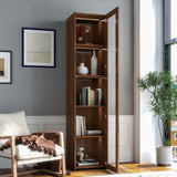 Display Cabinet with Glass Doors, Curio Storage Cabinet with 5 Shelves, Bookcase with LED Lights W331P281123