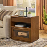 Mid Century Modern Nightstand Charging Station & Outlet Hole & 2 Drawers, Farmhouse End Table W1801P303389