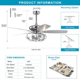 ZUN 52" Crystal Ceiling Fan with 5 Reversible Blades Light Kit and Remote Control, 3-Speed W1592P160446