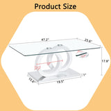 Contemporary Style Glass-Top MDF Coffee Table with White Base - Suitable for Living Rooms and Lounge W3226P279047