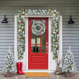 Pre-lit Holiday Christmas 4-Piece Set, Christmas Garland, Wreath and Set of 2 Entrance Trees with 19956459